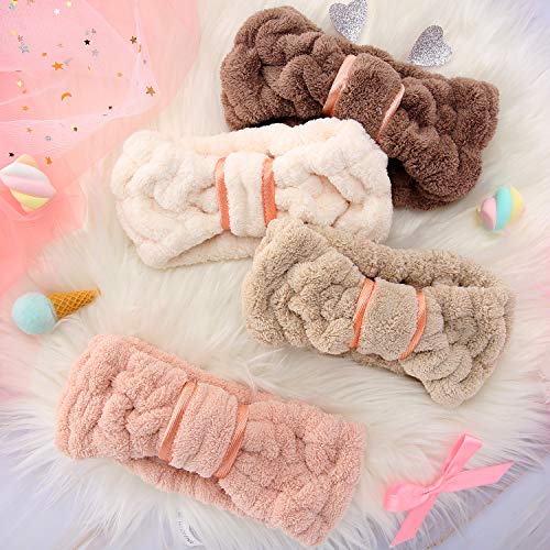 WILLBOND 4 Pack Microfiber Headbands Spa Facial Headbands Makeup Head bands Elastic Terry Cloth Head Wrap for Women Girls ...