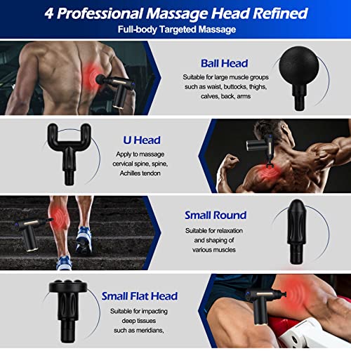 ZAKULU Mini Massage Gun Deep Tissue - Portable 6 Speeds Handheld Massage Gun with 4 Heads, 1800mAh Battery & Type-C Chargi...