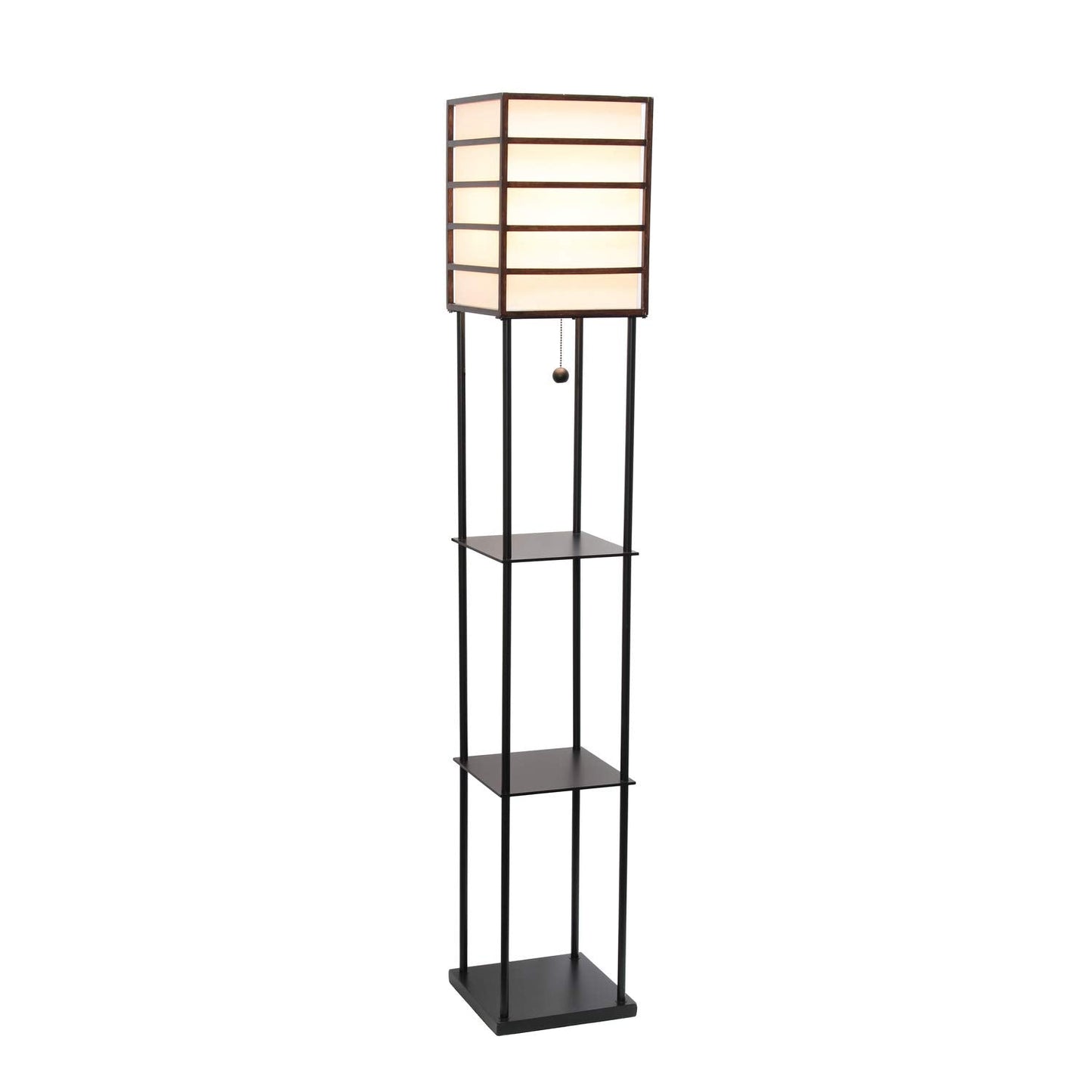 Simple Designs LF1022-DWD Metal Etagere Floor Lamp, Dark Wood, 1 Light