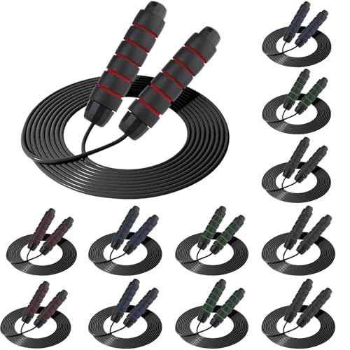 12Pcs Jump Ropes with Ball Bearings,Adjustable Skipping Rope with Soft Foam Handles,Tangle-Free Rapid Speed Jumping Rope f...