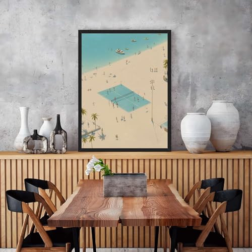 Framed Aerial Beach Tennis Poster Canvas Print Art Modern Wall Art PaintingTrendy PicturesHome Decor Wall Decoration for L...
