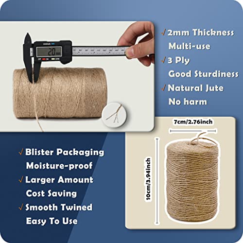 PerkHomy Natural Jute Twine 600 Feet Long Twine String for Crafts Gift Wrapping Packing Gardening Crochet Knitting Macrame...