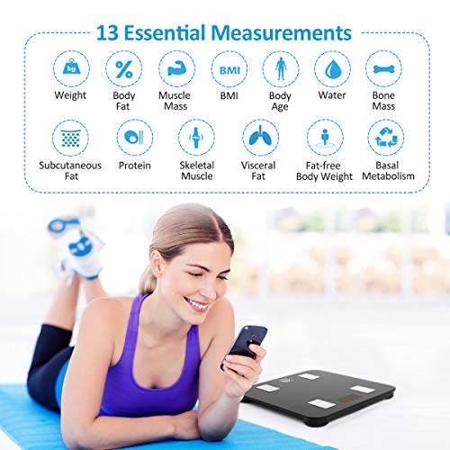 FITINDEX Scale with BMI, Body Fat, Muscle Mass, Smart Scale for Body Weight, Bluetooth, Digital, Sync with App, User Healt...