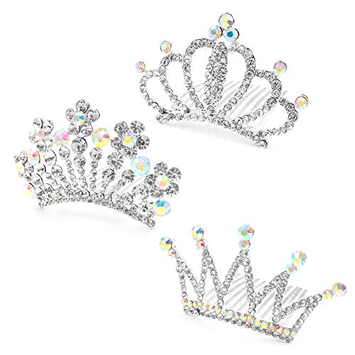 NODG 3 Pieces Silver Tiaras Crown with Hair Comb Mini Tiaras Crown for Women Princess Crystal Shiny Tiaras Headbands for W...