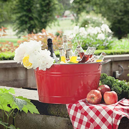 Twine Big Red Ice Bucket - Galvanized Metal Drink Beverage Tub for Home Parties, Country Home Wine And Beer Chiller, Holds...
