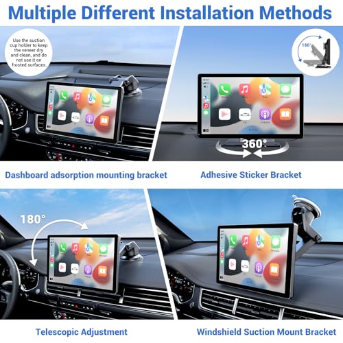HAUXIY Wireless Apple Carplay Screen for Car 4K Dash Cam, 9" Portable Apple Carplay & Android Auto Car Stereo, with 1080p ...