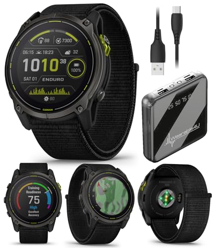 Wearable4U Garmin Enduro 3 – 51 mm, Solar, Sapphire, Ultraperformance GPS Smartwatch, Carbon Gray DLC Titanium with Black ...