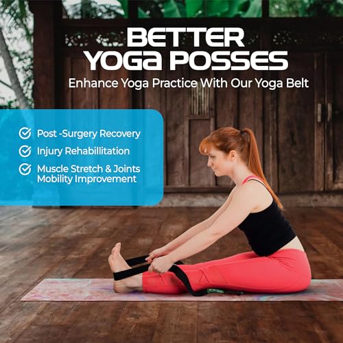 Aura Yoga Strap for Stretching | 7 feet, Yoga Belt with Non-Slip Adjustable D-Ring Buckle | Cotton Webbing stretching stra...
