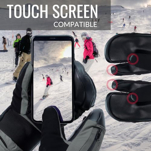 devembr Three-Finger Ski Gloves with Wrist Guards, Warm Snowboarding Gloves (Black/Gray)