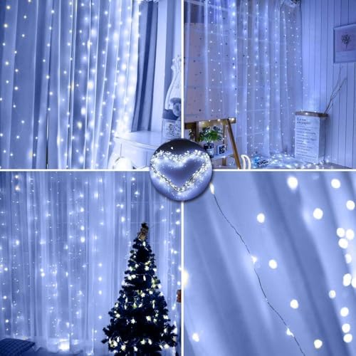 2025 New Fairy Curtain Lights for Bedroom 300LED, Christmas String Lights USB Plug in 8 Modes Wall Hanging Twinkle with Re...