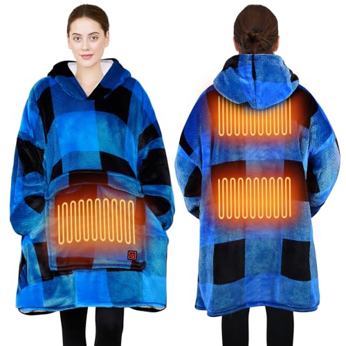 Junbig Wearable Heated Blanket Hoodie, USB Heated 3 Heating Levels and Overheat Protection Flannel and Sherpa Soft Heated ...