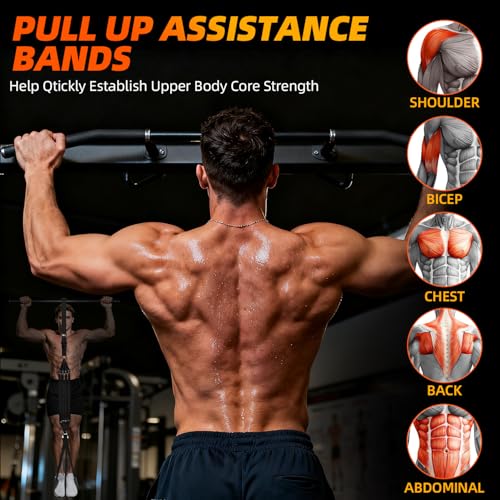 TB3C Pull Up Assistance Bands - Adjustable Heavy Duty Resistance Band for Pull Up Bar with 4 Assist Bands, Dual Footrests,...