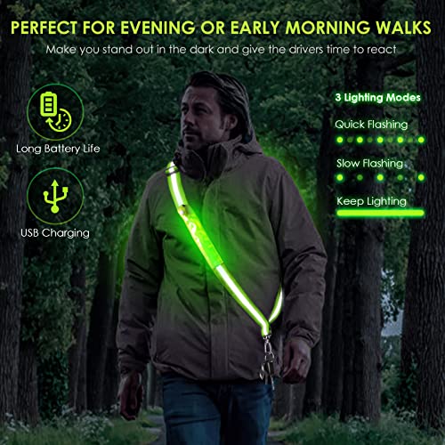 Todoxi LED Belt Reflective Sash for Walking at Night, High Visibility Adjustable Night Running Safety Gear Rechargeable LE...