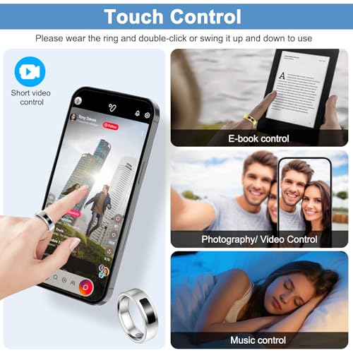 uaue Smart Ring for Women Men, Fitness Tracker Ring with Heart Rate/Women's Health/Sleep/Steps, Touch Control, Vibration A...