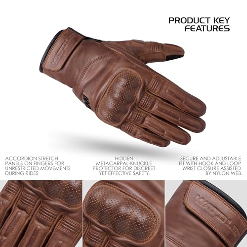 WARDLER Chester Motorcycle Gloves for Men/Women, Cowhide Leather Touchscreen, Summer, Chester Vintage, Knuckle & Finger Pr...