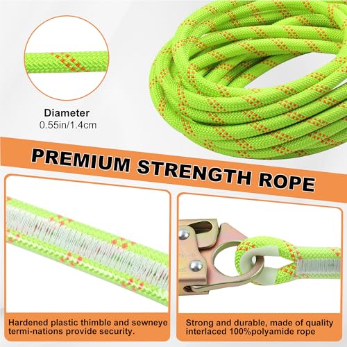 Rope Harness Safety Lanyard 50FT Fall Protection Vertical Roofing Rope with Grab Snap Hooks Shock Absorber Safety Ropes Tr...