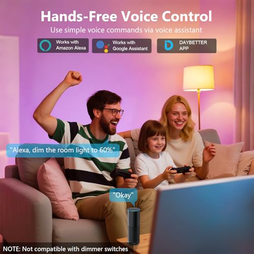 DAYBETTER Smart Light Bulbs, RGBCW Color Changing Smart Bulb Compatible with Alexa & Google Home,Preset Scene, Music Sync,...