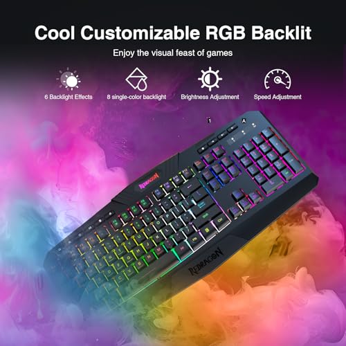 Redragon K503 Wireless Gaming Keyboard, 3-Mode (2.4G/BT/USB), RGB LED Backlit, Multimedia Keys, Fully Programmable Silent ...