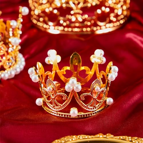 Jetec 4 Pcs Mini Crown Cake Topper for Valentine's Day Flower Bouquet, Small Birthday Tiara Cake Decoration, Rhinestone Pe...