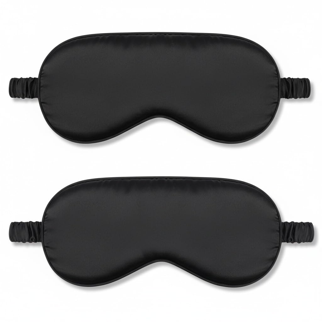 2Pack Silk Sleep Mask,Eye Mask for Sleeping,Elastic Blackout Eye Mask & Blindfold for Full Night's Sleep,Travel and Nap(Black)