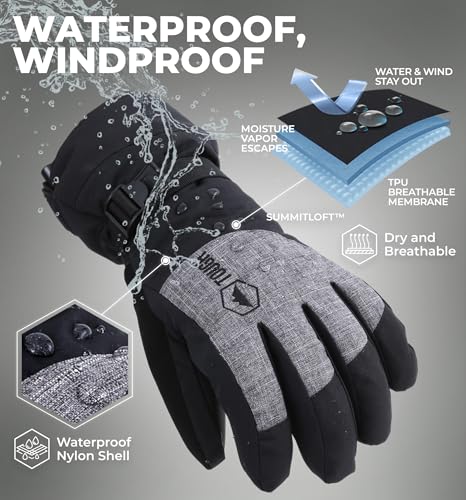 Tough Outdoors Ski Gloves Men Women - Black Snow Ski Gloves Women Men - Adult Ladies Men's Insulated Waterproof Winter Glove