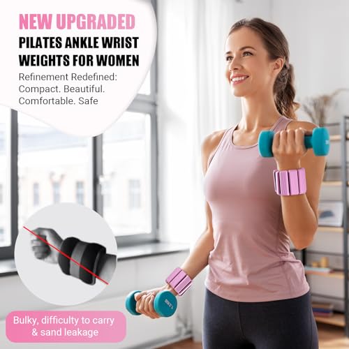 Pilates Wrist Ankle Weights for Women, Wearable Strong Arm & Leg Weights Set of 2(1 lb/2.2 lbs Each), Adjustable Ankle Wei...