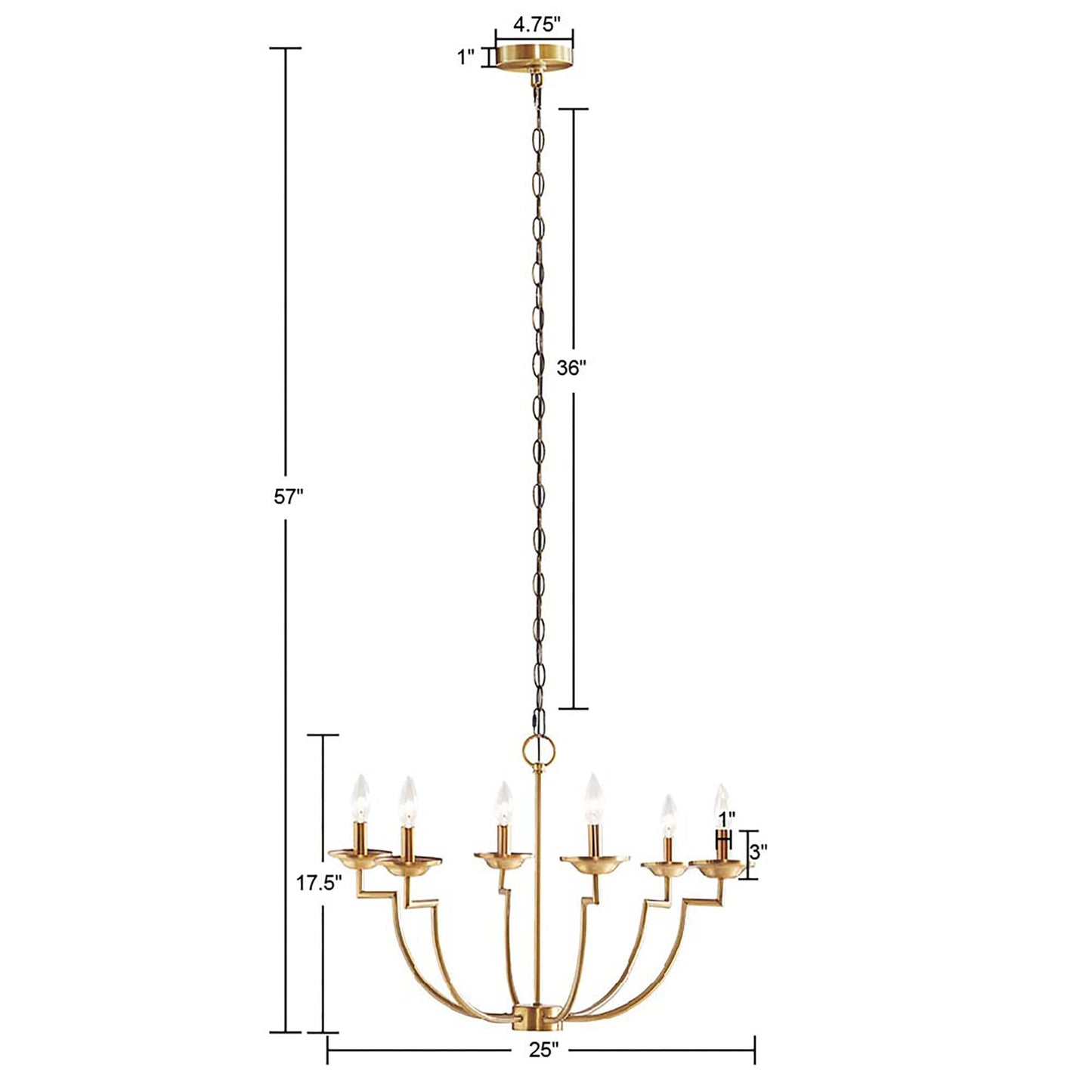 Hampton Hill Traditional Chandelier, 6 Bulbs, Iron, 25inDia x 57inH, Adjustable Ceiling Mount Light Fixture, Gold, Model FB150-1163