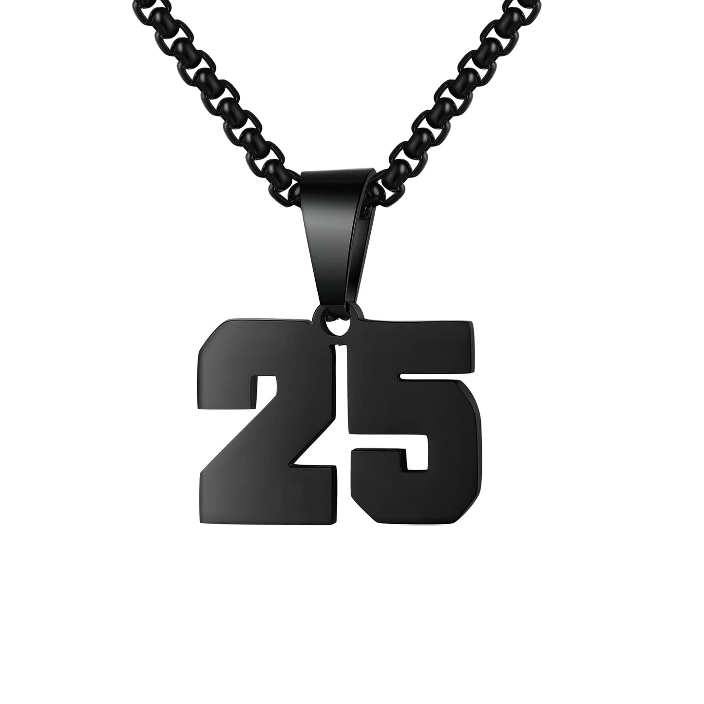 Number Necklaces Personalized Necklaces Black Initial Number Pendant Stainless Steel Chain Movement Necklaces for Men Women (25)