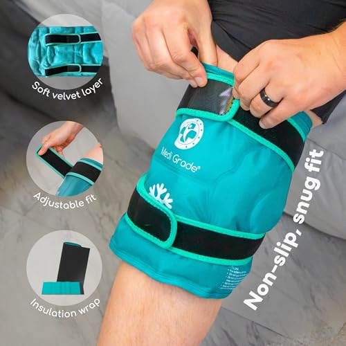 Medi Grade Knee Ice Pack Wrap - Reusable Ice Pack for Knee Injuries and Surgery Recovery - Dual-Fabric Knee Ice Pack with ...