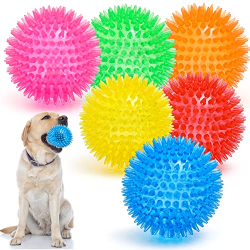 VITEVER 3.5” Squeaky Dog Toy Balls (6 Colors) Puppy Chew Toys for Teething, BPA Free Non-Toxic, Spikey Dog Balls for Mediu...