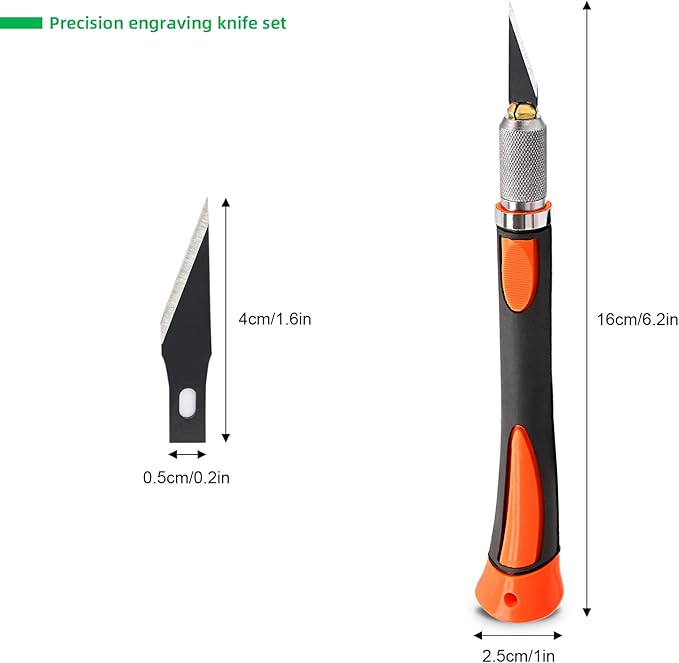 FOSHIO 2 Pack Precision Craft Knife Set with 20 Pieces Replacement Blades, Ergonomic Non-Slip Handle Hobby Knife with Protective Cover for Art, Craft Scrapbooking, Stencil (Orange)