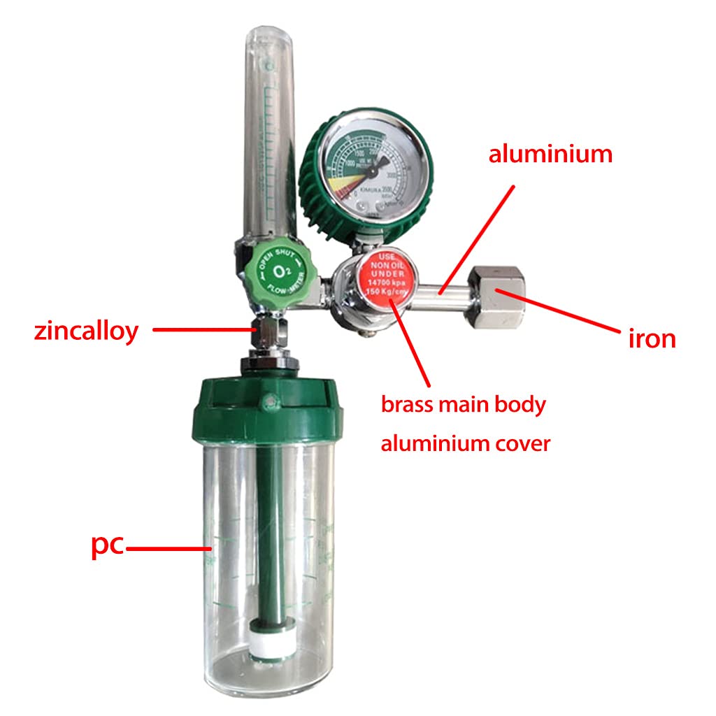 tegongse Oxygen Pressure Regulator, Oxygen Pressure Gas Regulator Inhaler, Pressure Reducer Oxygen Gauge Flow Meter Buoy Type Female Thread and Tube