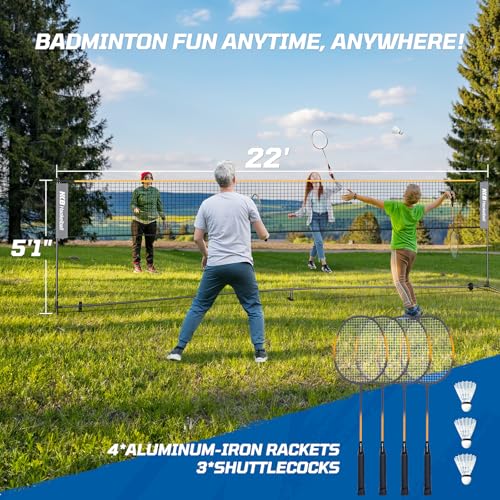 Haokelball Badminton Volleyball Pickleball Net Set, 22FT Portable All-in-One Nets System for Outdoor Beach Indoor with Adj...