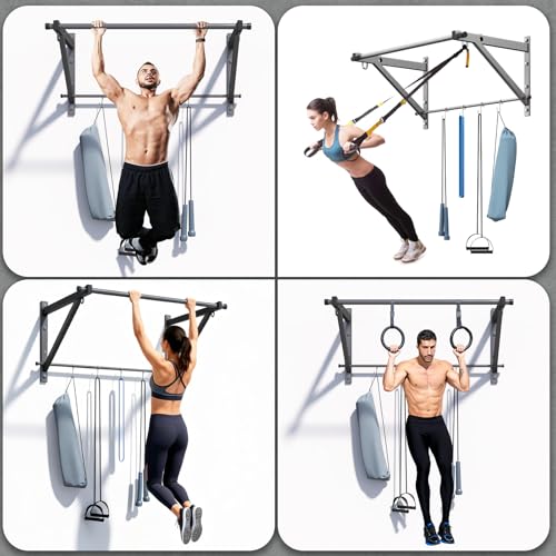 ZHNSYDN Wall Mounted Pull Up Bar, Strength Training Chin Up Bar with Hooks, Adjustable Depth Pull-up Bar with 500LBS Weigh...