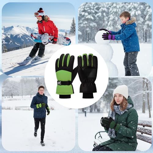 XiuGlimpse Ski Gloves, Valentines Day Gifts Waterproof & Breathable Snowboard Mittens for Boys & Girls, Winter Warm Gloves