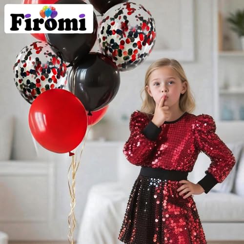 Firomi Red Black Latex Balloons 12 Inch 70 pack Set Black and Red Confetti Balloons for Birthday Wedding Party (with 2 Rib...