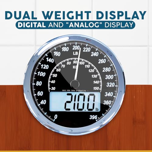 ZENO Hybrid 2-in-1 Analog & Digital Weighing Scale for Body Weight up to 400lbs - Thick Tempered Glass - Extra Large Displ...