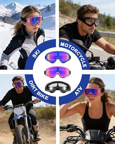YISUGOOC 3 Pairs Motorcycle Goggles UV Protection Ski Goggles With 3 Pieces Neck Gaiter Riding Dust And Windproof