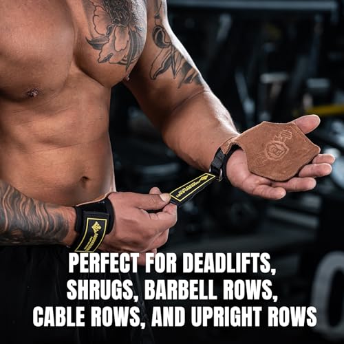 MANUEKLEAR Gym Straps Weight Lifting, Double Leather Lifting Straps for Men Deadlift with Cushion Wrist Loop, Gym Lifting ...