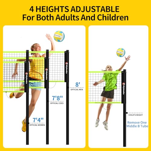 32ft Regulation Size Portable Outdoor Volleyball Net Set System for Backyard Beach with Height Adjustable Poles, PU Volley...