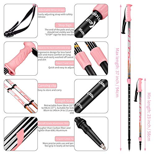 FitTrek Hiking Poles for Kids - Ultralight Nordic Walking Sticks - Telescopic Child Trekking Poles Collapsible 2 Pack