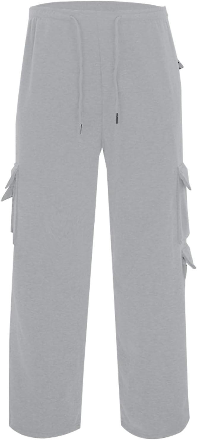 Mens Fleece Lined Cargo Pants 2026 Winter Warm Elastic Waist Cargo Pants Plus Size Solid Color Cotton Workout Hiking Trousers