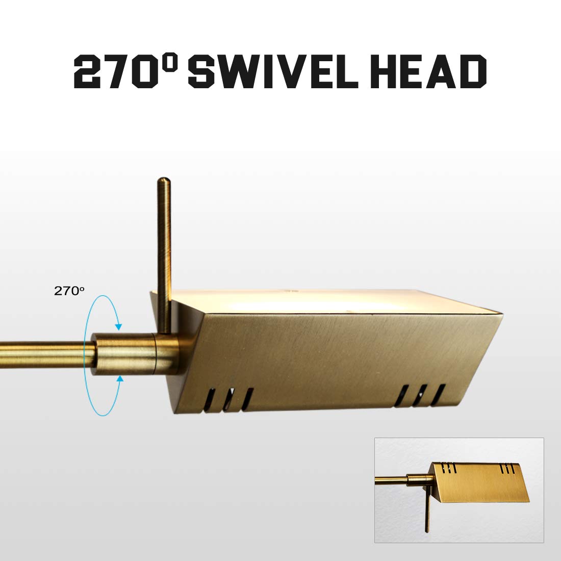 OBright Dimmable LED Floor Lamp, 12W, Adjustable Height, 360° Swing Arms, Antique Brass (Gold), Model OB-FL05D