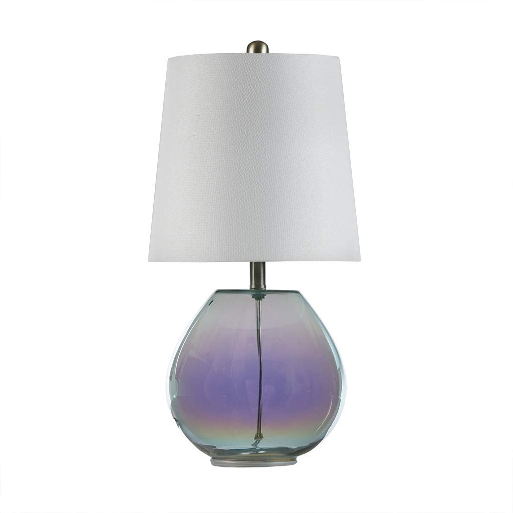 510 DESIGN Ranier Glass Table Lamp, 10inDia x 19.5inH, Iridescent Fabric Shade, Rotary Switch, Model 5DS153-0023