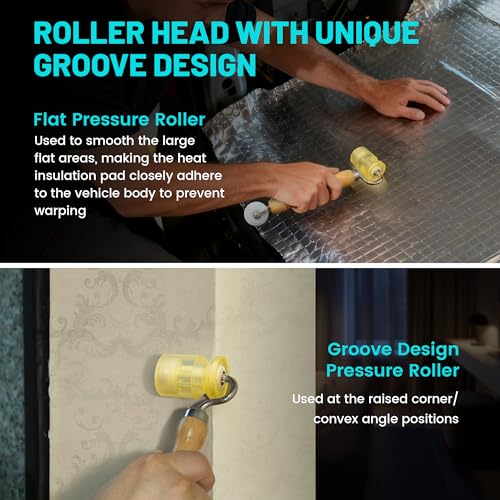 NuIth 3-in-1 Auto Car Audio Sound Deadening Rolling Wheel Roller, Groove Design PU Sound Deadening Mats Roller W/Bearings...