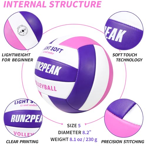 RUN2PEAK Light Soft Volleyball - Light Volleyball Designed for Beginners Kids Youth Teen - Lightweight Volleyballs for Ind...