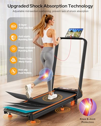 Treadmill Walking Pad with 15% Incline/Handle Bar/2 LED Display, 3.5HP Portable Treadmills for Home Small, Foldable Walkin...