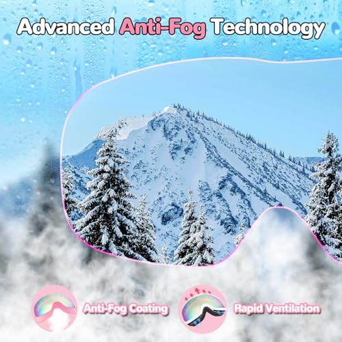 Keary Kids Ski Goggles for 3-14 Snowboard Goggles Kids Toddler Boys Girls Youth Snow Goggles 100% UV Protection Anti-Fog