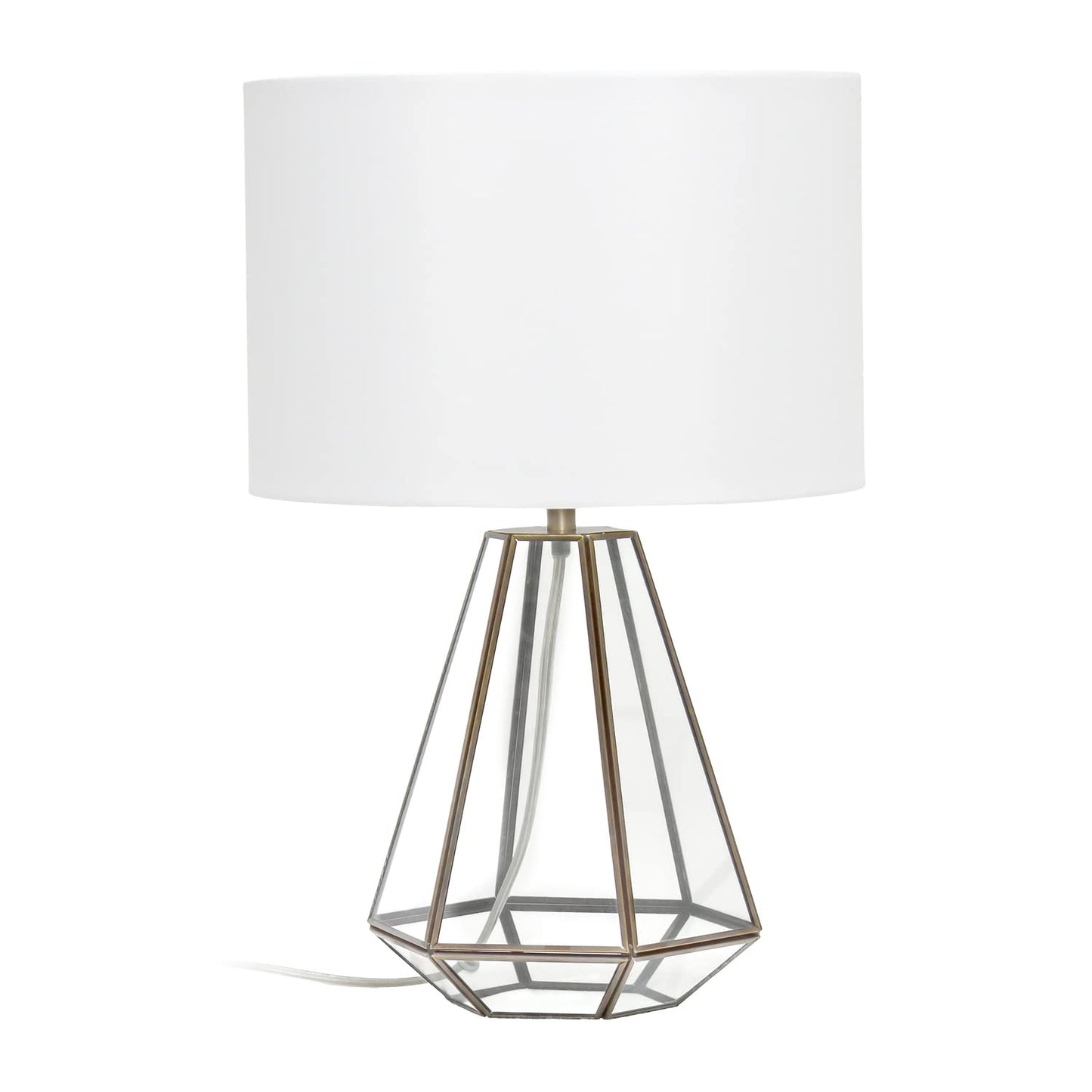 LALIA HOME Transparent Triagonal Table Lamp, Brass, 12inL x 12inW x 18.25inH, Glass/Brass, Model LHT-4009-BR