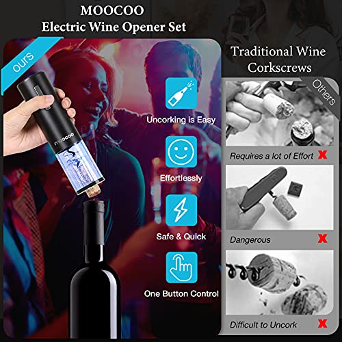 Moocoo Electric Wine Opener with Charging Base, Cordless Electric Wine Bottle Opener with 2-in-1 Aerator &Pourer, Foil Cut...